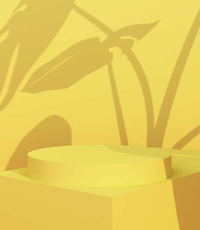 3d render. yellow podium with monstera shadow on the yellow wall.の写真素材