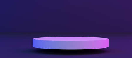 White podium on dark blue background with neon light. Mock up design. 3d rendering