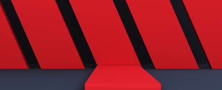 Abstract background with a red podium on a dark background. 3D rendering.