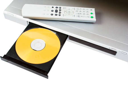 DVD player with disc in use and remote control