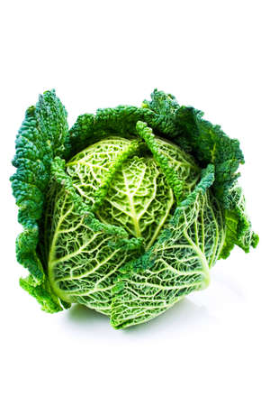 An organic and fresh cabbage on whiteの写真素材