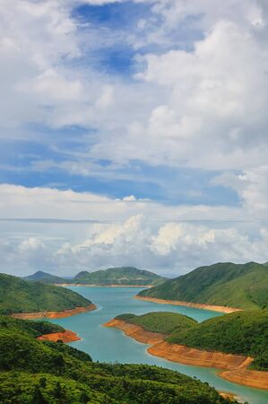 Blue sky on a lakeの写真素材