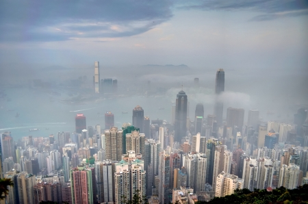 Cloudy Victoria Harbour from the Victoria Peakの写真素材