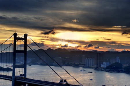 Tsing Ma Bridge sunsetの写真素材