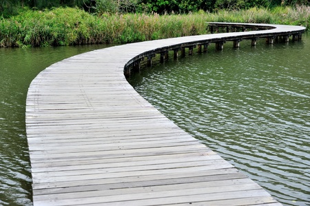 Hong Kong Wetland Park wooden walk wayの写真素材