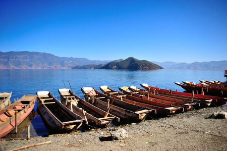 Lugu Lake in Yunnan, Chinaの写真素材