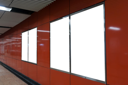 Red Empty billboard on the wall interiorの写真素材