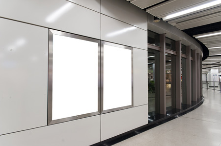 Empty White Billboard inside buildingの写真素材