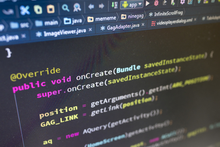 Coding on screen with colorful codeの写真素材