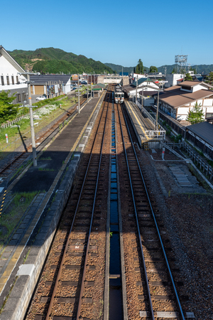 Japanese railway from a bridgeのeditorial素材