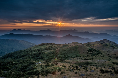 Sunrise in Tai Mo Shan, Hong Kongの写真素材