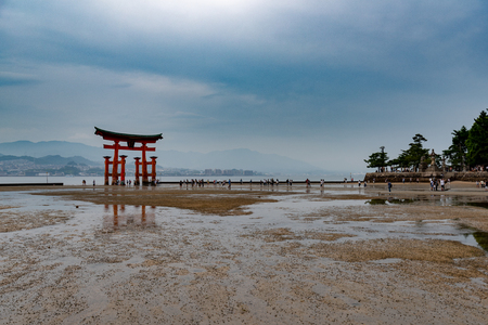 Miyajima, Japan - June 27 2017: Itsukushima Shrine, Japan. Itsukushima Shrine is a Shinto shrine on the island of Itsukushima (popularly known as Miyajima), best known for its "floating" torii gate.のeditorial素材