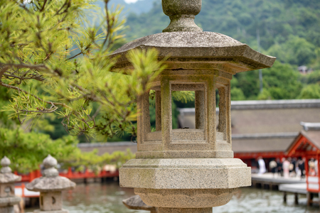 MIYAJIMA, JAPAN - June 27, 2017: Itsukushima Jinja in Miyajima. Present shrine dates from the mid-16th century and believed to follow an earlier design from the 12th centuryのeditorial素材