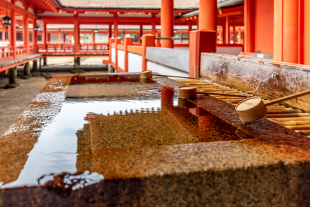 Miyajima, Japan - June 27 2017: Itsukushima Shrine, Japan. Itsukushima Shrine is a Shinto shrine on the island of Itsukushima (popularly known as Miyajima), best known for its "floating" torii gate.のeditorial素材