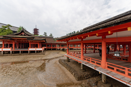 Miyajima, Japan - June 27 2017: Itsukushima Shrine, Japan. Itsukushima Shrine is a Shinto shrine on the island of Itsukushima (popularly known as Miyajima), best known for its "floating" torii gate.のeditorial素材