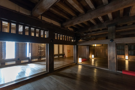HIMEJI, JAPAN - JUNE 29 2017: Interior of Himeji Castle in Himeji, Japan. The castle is regarded as the finest surviving example of prototypical Japanese castle architecture.のeditorial素材