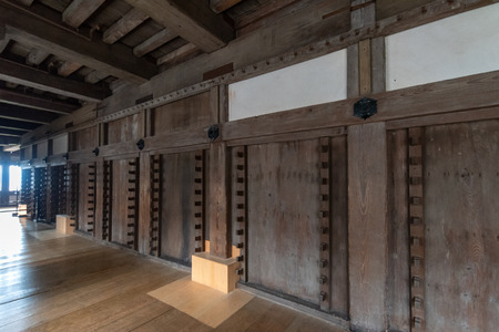 HIMEJI, JAPAN - JUNE 29 2017: Interior of Himeji Castle in Himeji, Japan. The castle is regarded as the finest surviving example of prototypical Japanese castle architecture.のeditorial素材