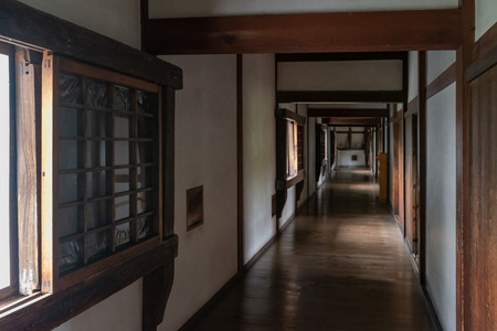 HIMEJI, JAPAN - JUNE 29 2017: Interior of Himeji Castle in Himeji, Japan. The castle is regarded as the finest surviving example of prototypical Japanese castle architecture.のeditorial素材