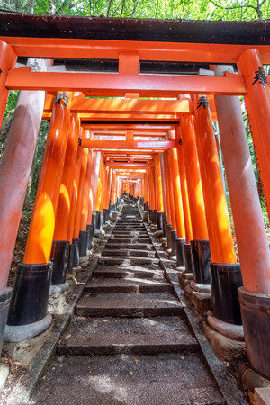 Red Torii gates in Fushimi Inari shrine in Kyoto, Japanのeditorial素材