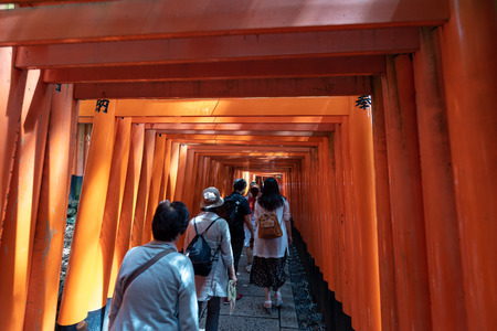 KYOTO, JAPAN - JULY 1, 2017: Torii Gateways in Fushimi Inari Taisha Shrine in Kyoto, Japan.のeditorial素材