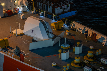 Tsim Sha Tsui, Hong Kong - Apr 15, 2019: USCGC Bertholf visiting Hong Kong. Docking on Ocean Terminal.のeditorial素材