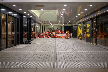 HONG KONG - June 12, 2019: Anti-Extradition Bill Protest in Hong Kong. Protestors are pushed by police toward Central district.のeditorial素材