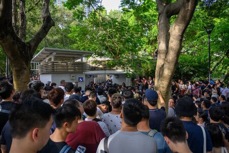 Tuen Mun, Hong Kong - July 6 2019: the crowd protest and occupy the Tuen Mun public park. The...