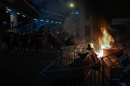 Hong Kong - July 32, 2019: Anti- Extradition bill protest in Hong Kong Island. Police fire tear gas...