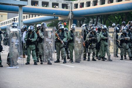 Hong Kong - Aug 24, 2019: Protest in Kwun Tong, Hong Kong against surveillance tower.