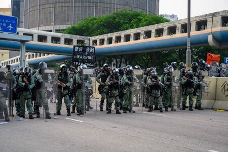 Hong Kong - Aug 24, 2019: Protest in Kwun Tong, Hong Kong against surveillance tower.のeditorial素材