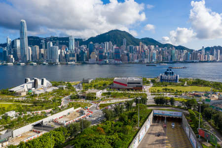 Aerial panoramic view of Western Kowloon, Hong Kongのeditorial素材