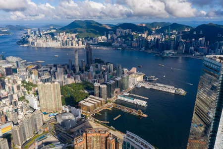 Aerial panoramic view of Western Kowloon, Hong Kongのeditorial素材