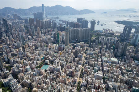 Aerial view of Sham Shui Po, Hong Kong buildingの写真素材