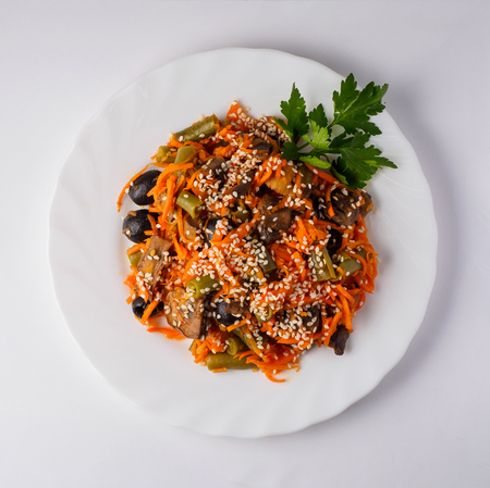 Fresh vegetables with meat on plate. Isolated.の写真素材