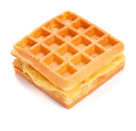 Square waffle with filling. Isolated backgroundの写真素材