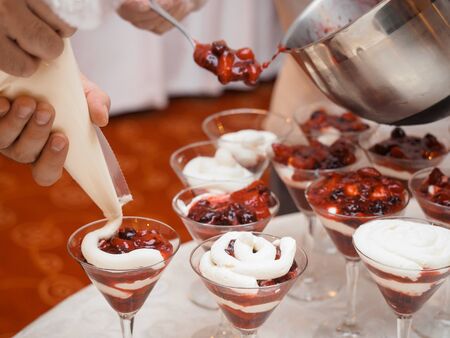 making cheese dessert with berriesの写真素材