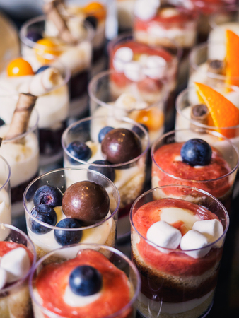 berry cheese desserts on glassesの写真素材
