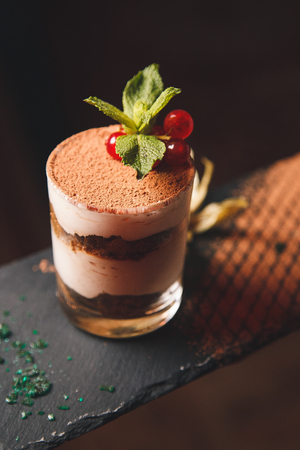 dessert tiramisu on plateの写真素材