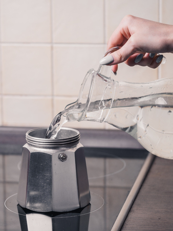 Geyser coffee maker. Making in the kitchenの写真素材