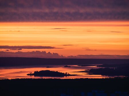 Orange sunset. sky and river.の写真素材