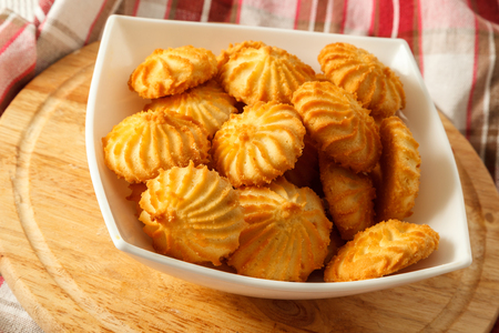 homemade shortbread biscuit on the plate with tablecloth.の写真素材