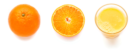 set of exotic vitamin orange fruit round on white isolated background.の写真素材