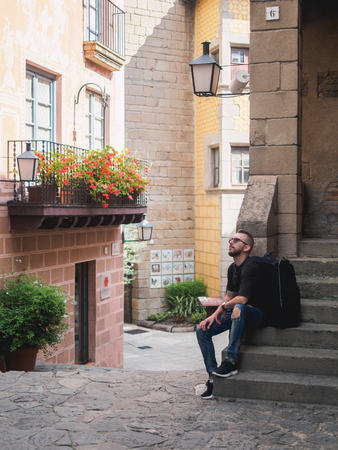 BARCELONA, SPAIN - SEPTEMBER 21: Territory of unique architectural complex Poble Espanyol the Spanish village on September 21, 2017.のeditorial素材