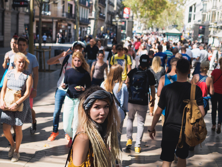 BARCELONA, SPAIN - SEPTEMBER 20, 2017: Everyday Life In tourist center of Barcelona City Catalonia.のeditorial素材