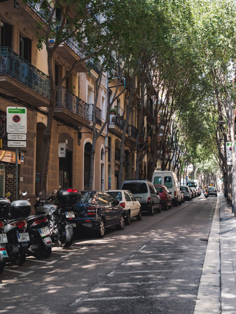 BARCELONA, SPAIN - SEPTEMBER 20, 2017: Silent street of Barcelona City Catalonia.のeditorial素材