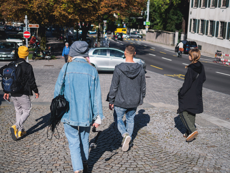 Zurich, Switzerland - September 18, 2017: People daily life in historic center of Zurich.のeditorial素材