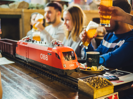 PRAGUE, CZECH REPUBLIC - JANUARY 12, 2017: Vytopna - restaurant train station in Prague.のeditorial素材