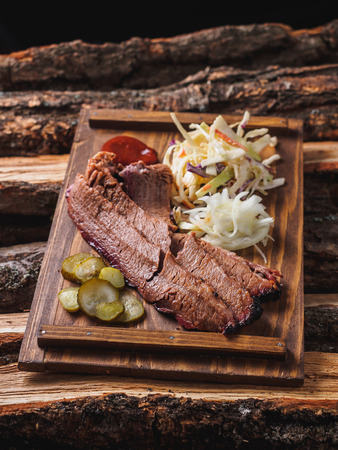 Brisket meat beaf bbq with cole slaw, jalapeno and onion.の写真素材