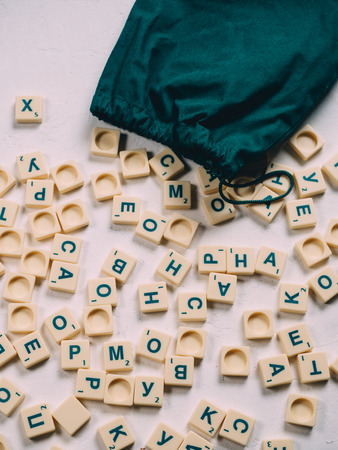 Logic party family board game with letters words.の写真素材