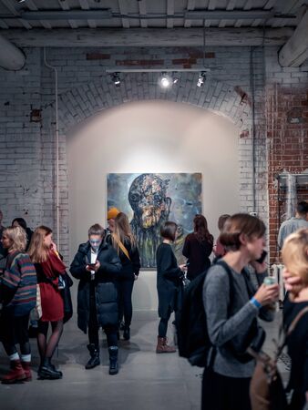 KAZAN, RUSSIA - NOVEMBER 22, 2018. Exhibition of street artist Alesha Art "They only gorge" in Smena.のeditorial素材